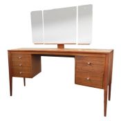 Gordon Russell 1960's dressing table and stool with three part sectional mirror above the curved