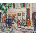 Donald Bain Oil on board "Paris Boulevard", labelled verso, signed lower left, 24cm x 29.5cm