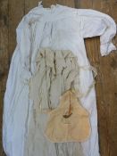 Two Victorian nightdresses, a woollen embroidered baby's cape, a vintage silk blouse and skirt and