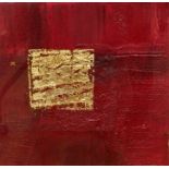 J Rogers Mixed media  Abstract design in red and gold, signed and dated 2005 lower right, 38cm x