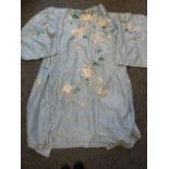 Japanese pale blue silk embroidered kimono, possibly1890's, silk worn and faded in places