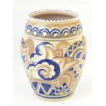Poole pottery vase, shape no.429, design AX by Ruth Paveley, in shades of beige, cream and blue,