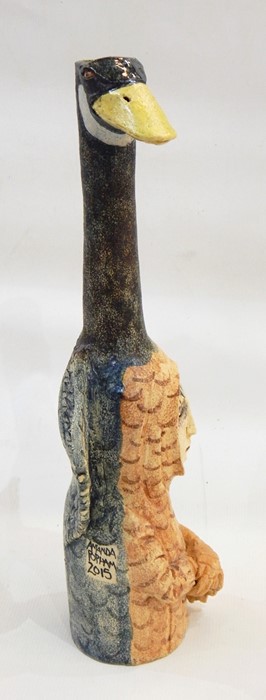 Amanda Popham (b.1954) stoneware sculpture figure "Go as a Goose", half-length figure wearing - Image 3 of 7