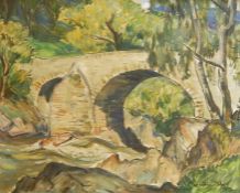 J MacLauchlan Milne Oil on canvas River and bridge, signed and dated '33 lower right, 48cm x 59.5cm