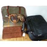 Vintage Mulberry printed leather travel document bag/pochette, tartan oiled cotton and leather bag