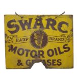 Swarc Harp Brand Motor Oils and Gasses double sided enamel sign and HF Motor. Salvage. Corps