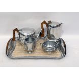 Picquot ware five piece tea service to include teapot, hot water pot, sugar bowl, milk jug and tray