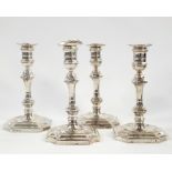Set of four 20th century table candlesticks, each of shaped octagonal form with turned removable