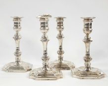 Set of four 20th century table candlesticks, each of shaped octagonal form with turned removable