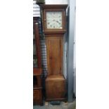 19th century oak longcase clock with moulded pediment above the dial, with Roman numerals, marked '