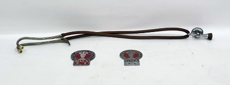Antique stethoscope and two enamel and chrome British Medical Association car plates (3)