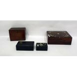 Victorian rosewood and mother of pearl inlaid box together with papier mache rectangular box with