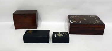 Victorian rosewood and mother of pearl inlaid box together with papier mache rectangular box with