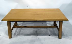 20th century rectangular coffee table raised upon square section supports, in beech finish, 140cm