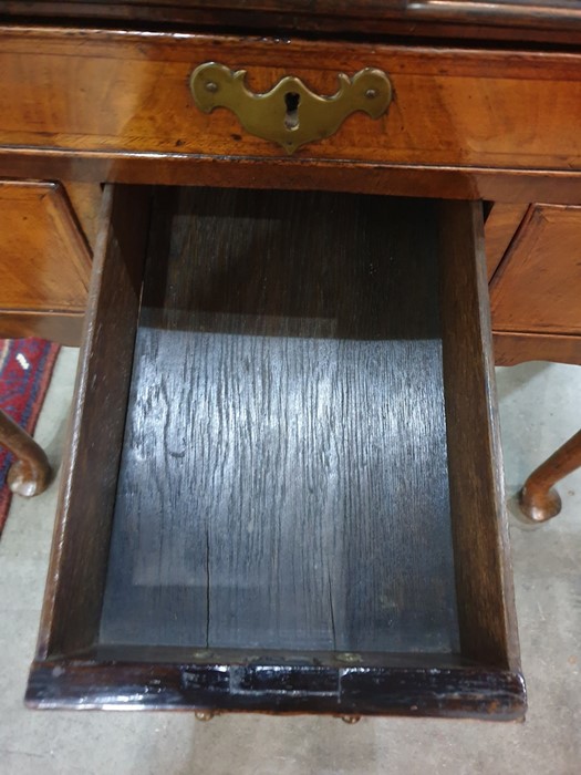 Possibly 18th century oyster walnut lowboy with moulded edge above one long and three short drawers, - Image 9 of 12