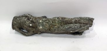 Antique lead waterspout in the form of classical goddess, 18cm long