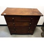 19th century mahogany chest of four long drawers, shaped apron, bracket feet, 107.5cm