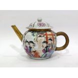Late 19th/early 20th century Chinese teapot, the ovoid body decorated with various figures outside