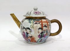 Late 19th/early 20th century Chinese teapot, the ovoid body decorated with various figures outside