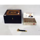 19th century rosewood and bird's eye maple inlaid box and contents of King Edward cigars
