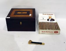 19th century rosewood and bird's eye maple inlaid box and contents of King Edward cigars