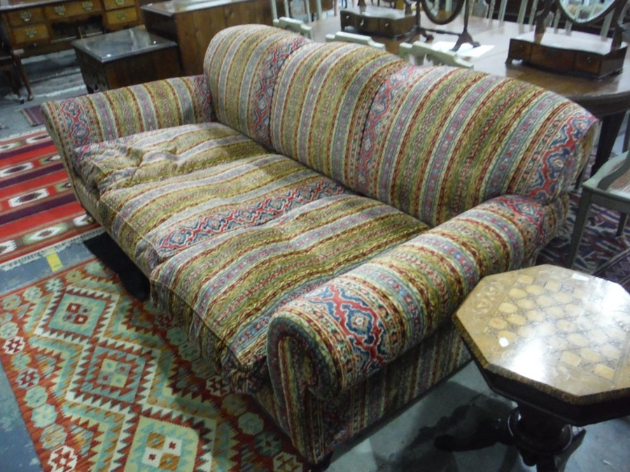 George Smith three-seat sofa in the manner of Howard, vibrantly upholstered, raised upon turned - Image 2 of 6
