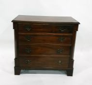 Reproduction mahogany chest with brushing slide, two short drawers, one long drawer, undershelf