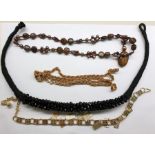 Quantity of costume jewellery including hardstone necklaces, bead necklaces, a leather and faux-