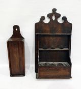 19th century oak pipe rack with box compartment, height 56cm together with an old oak candle box (2)