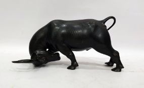 Japanese bronze of a bull, with two-character mark to base