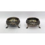Pair of Victorian silver circular salts by Daniel & Charles Houle, London 1848, with embossed floral