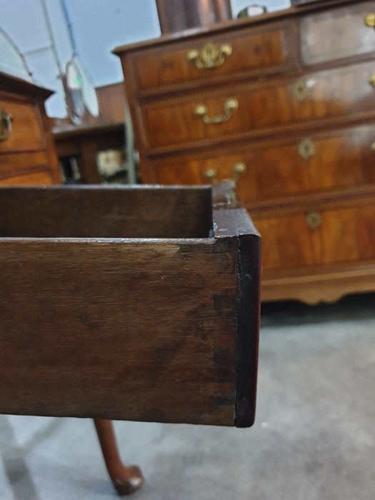 Possibly 18th century oyster walnut lowboy with moulded edge above one long and three short drawers, - Image 10 of 12