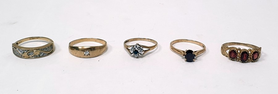 9ct gold dress ring set with small diamonds, 9ct gold dress ring set with blue and white stones, 9ct