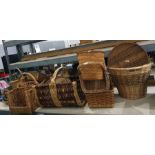 Large quantity of varying baskets including small log baskets, waste paper baskets, bread baskets,