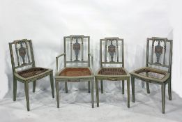 Set of eight painted dining chairs (6+2) with painted vase splatbacks, caned seats, on square