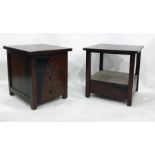 Eastern hardwood bedside chest of three drawers and an Eastern hardwood side table with undertier