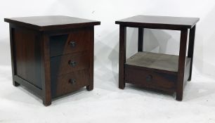 Eastern hardwood bedside chest of three drawers and an Eastern hardwood side table with undertier