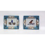 Pair of rectangular porcelain ashtrays, white ground and turquoise blue and gilt highlighted border,