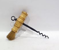 19th century corkscrew with turned ivory handle and brush to the side