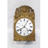 19th century chiming clock, with gilt brass case, and enamel dial with roman numerals, twin train