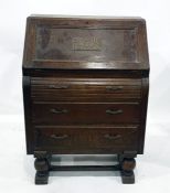 Early 20th century oak bureau of three drawers, 75cm