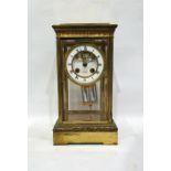 Victorian gilt brass and bevelled glass cased mantel clock, with enamel dial, roman numerals, anchor