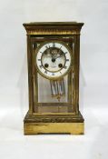 Victorian gilt brass and bevelled glass cased mantel clock, with enamel dial, roman numerals, anchor