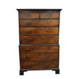 19th century mahogany chest on chest with moulded cornice above two short over three long drawers,