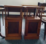 Pair of 20th century bedside tables, the moulded tops supported by four turned supports, above a