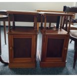 Pair of 20th century bedside tables, the moulded tops supported by four turned supports, above a