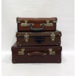 Three vintage luggage cases containing Wills and Players cigarette card albums, theatre programmes
