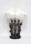 Modern resin table lamp, the body modelled as the Three Graces, approx 80cm high