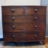 19th century mahogany bowfront chest of two short over three long graduated drawers, to bracket