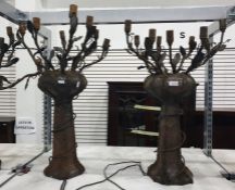 Pair large metal table lamps formed as trees (2) (VAT payable on hammer)